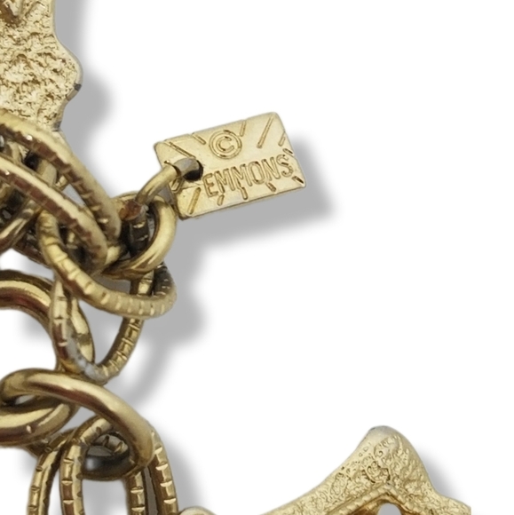 EMMONS VINTAGE ETRUSCAN STYLE GOLDTONE STATEMENT CHARMED BRACELET - Picture 7 of 8